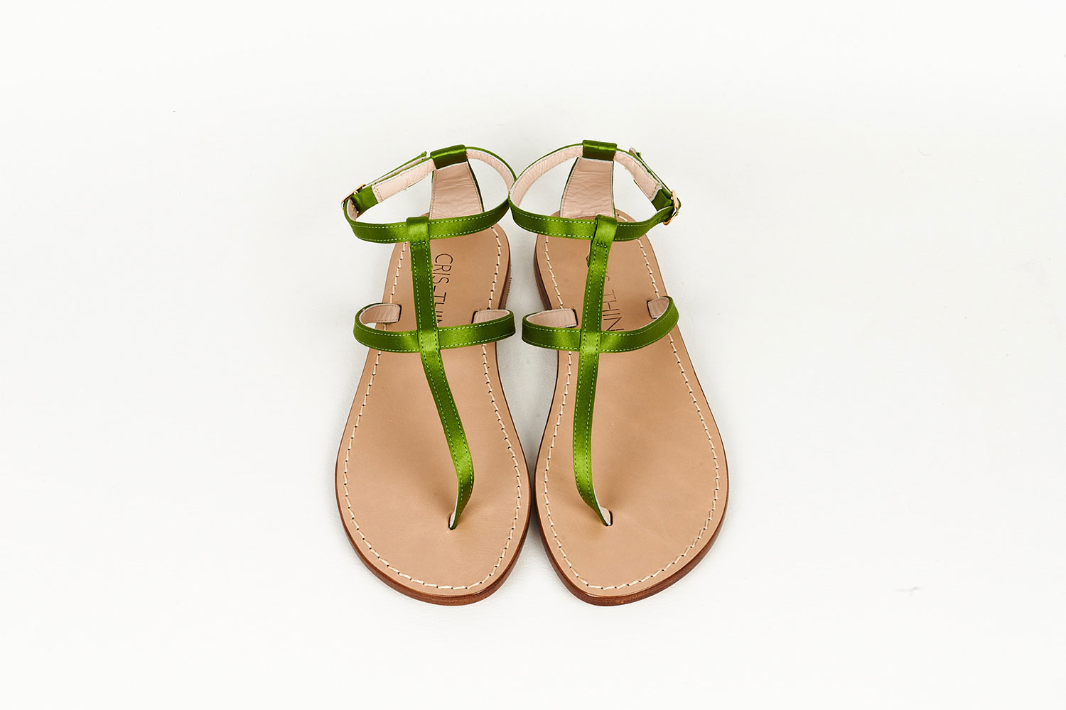 Green Satin Capri Sandals